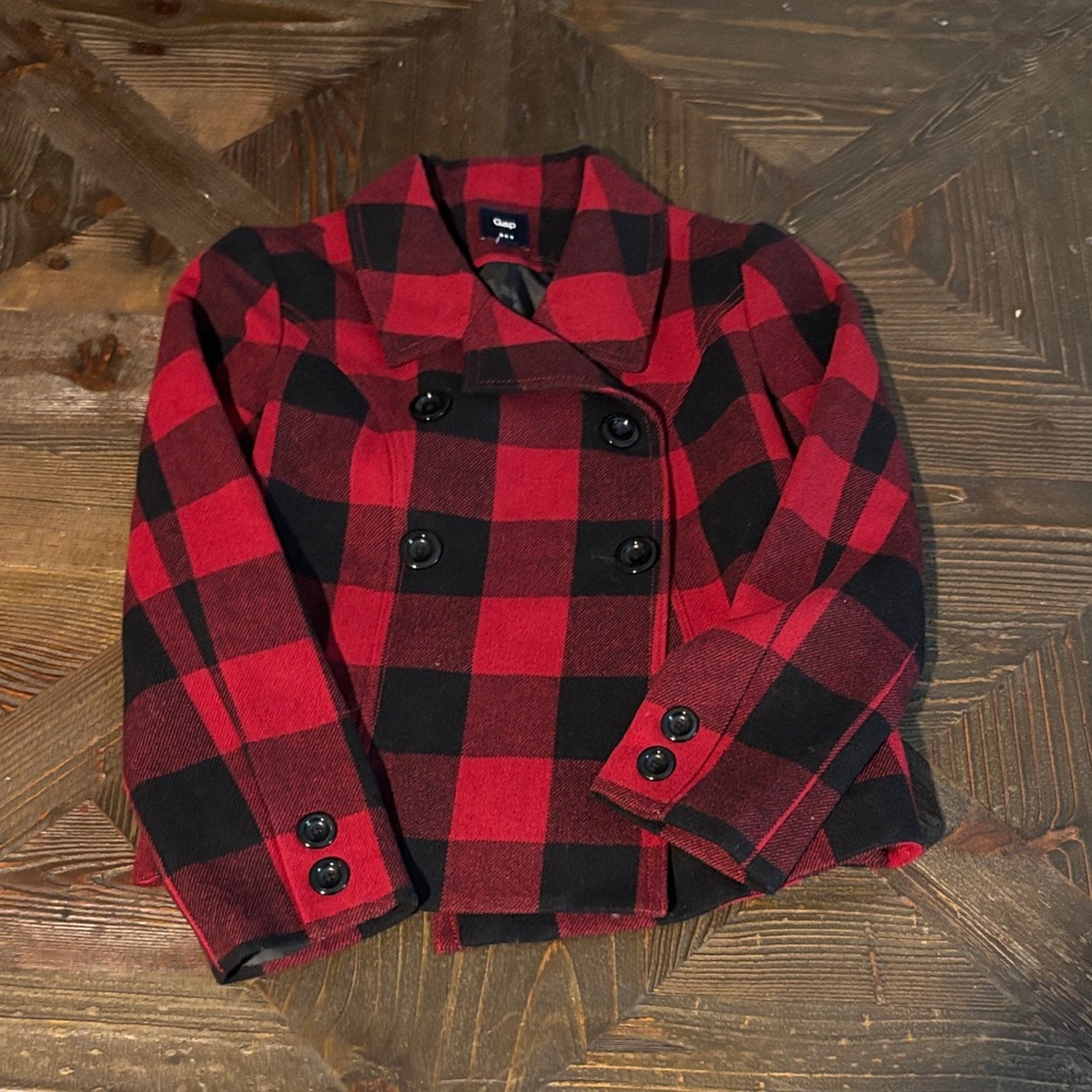 GAP Red and Black Plaid women’s Pea Coat